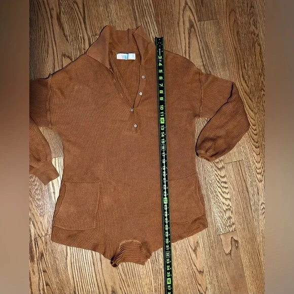 Free People Beach Picnic Sweater Romper Linen Cotton Red Brown XS - Picture 3 of 8